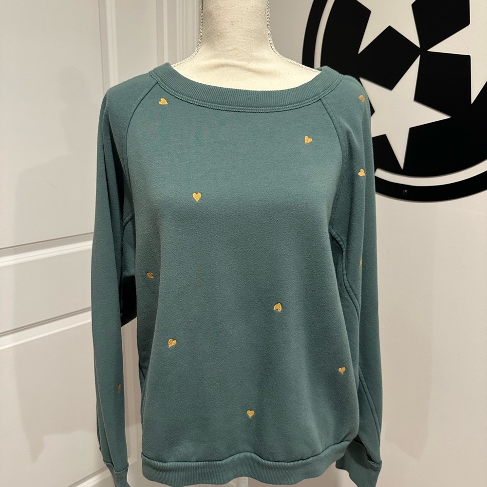 Universal Thread Teal Sweatshirt with embroidered Gold Hearts